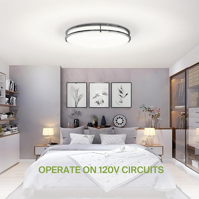 ASD LED 24" Oval Flush Mount Lighting, Close to Ceiling Light Fixture | 5CCT, Dimmable, ETL Listed | 38W 3289LM 2700-5000K 120V | Low Profile Double Ring Lamp | Nickel, 2 Pack