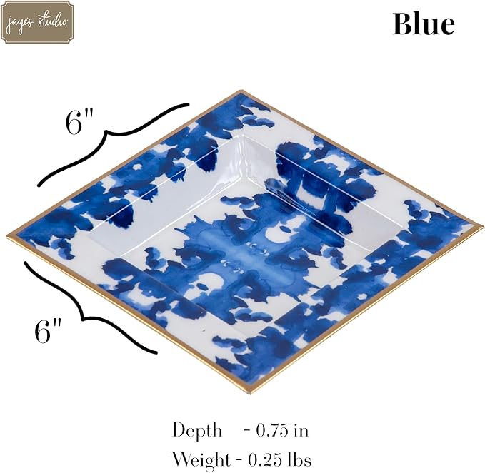 Jaye's Studio Ink Blot Blue Enameled Square Decorative Trinket Tray, Catch All Tray, Jewelry Tray for Vanity, Bathroom, Bedside Home Office
