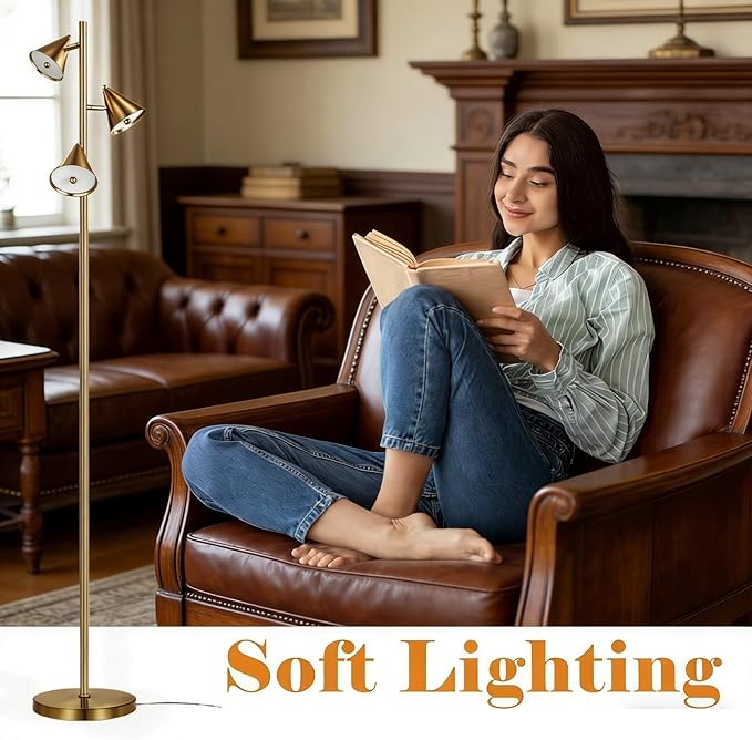 Tree Floor Lamp with Remote, Dimmable 3 Rotatable LED Lights, 5 Color Temps (2700K-6500K), Works with Smart Plugs, 63" Modern Standing Lamp for Living Room, Bedroom, Office – Bronze