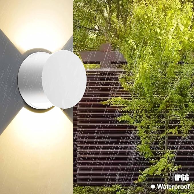 Kawell 8W Modern LED Wall Sconce Light Up Down Waterproof Outdoor Wall Lamp Indoor Hardwired for Bedroom Bathroom Hallway Stairs Porch, White 3000K
