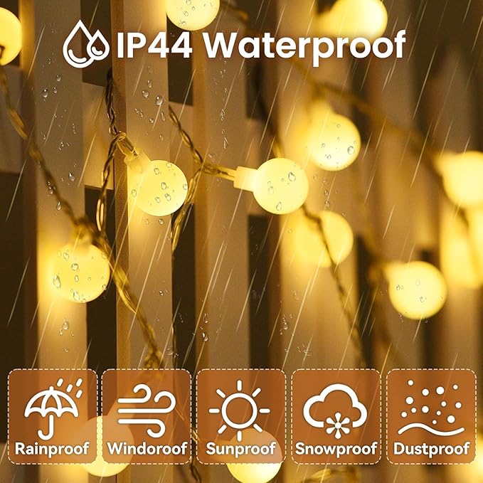 Dailyart Globe String Lights, 120LED 68FT Waterproof Fairy Lights Plug in 8 Modes with Remote Control, Brightness Adjustable &Timing String Lights Indoor Outdoor, Fairy Lights for Bedroom, Warm White