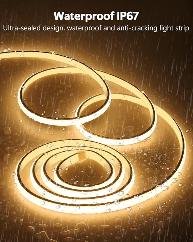 5M LED Light Strip 24V 16.4FT COB LED Strip Light with Remote Warm White Tunable LED Tape Light 3000K 320LEDs/M High Density Waterproof LED Rope Light Outdoor Includes Adapter for Cabinet