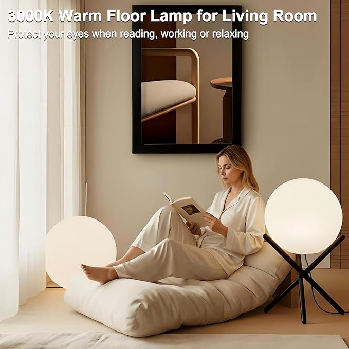 Lightdot Outdoor Floor Lamp, 12-Inch LED Ball Light with Milky White Waterproof Shade - 10W 3000K Corn Globe Floor Lamps with Stable Black Tripod Base, for Patio Garden Living Room, Bedroom, Plug&Play