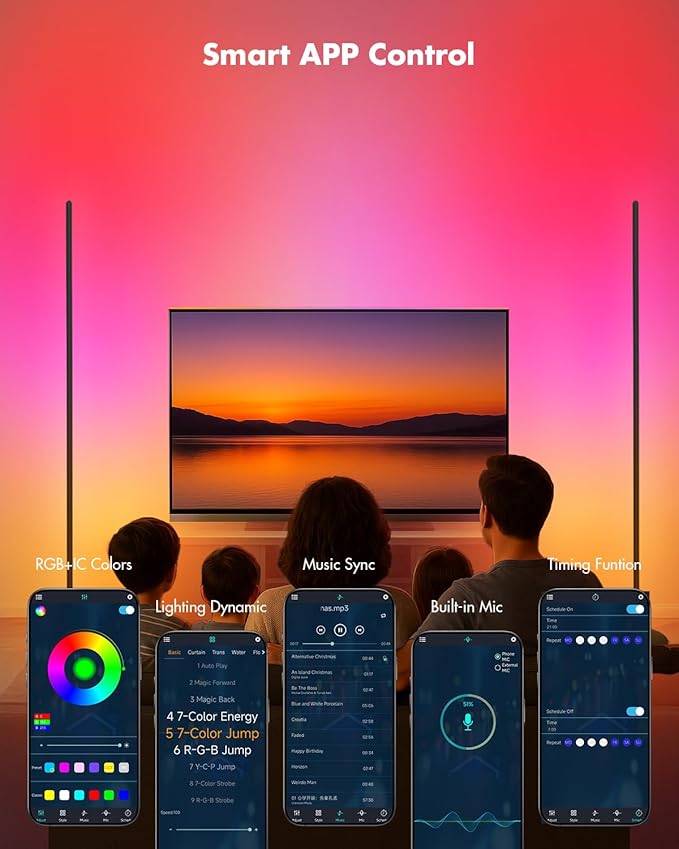 LED Corner Floor Lamp, 2-Pack Smart RGB Corner Lamp with APP & Remote Control, Floor Lamp Dimmable with 16 Million Colors, Music Sync, Standing Lamps for Living Room, Bedroom