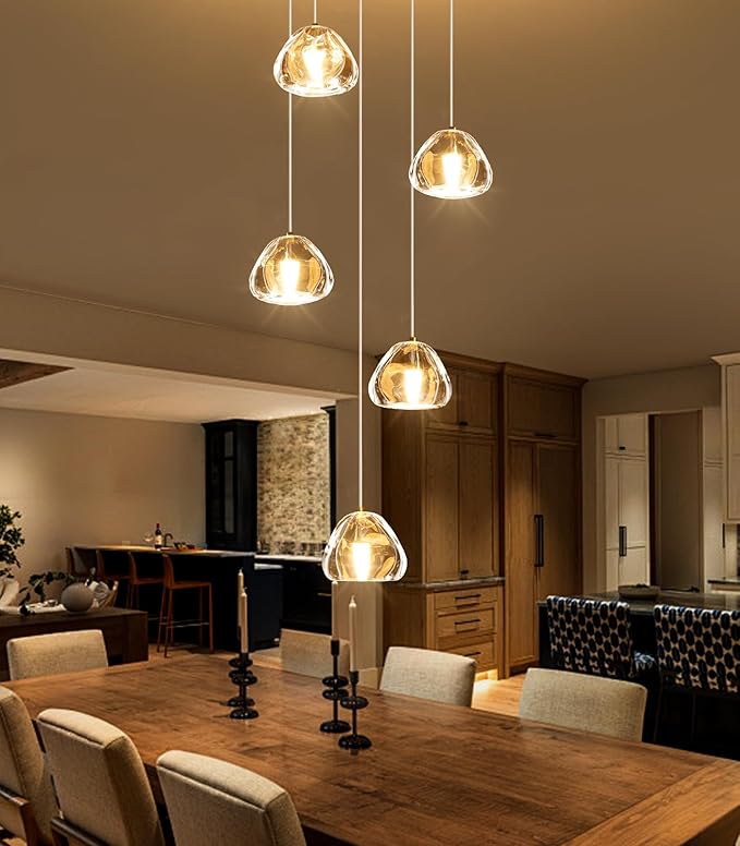 Modern LED Chandeliers Dining Room Kitchen Pendant Lights Lighting for Island Dimmable Fixtures Floating Bubble Crystal 2700K 6000K Remote Dimming 5-Lights
