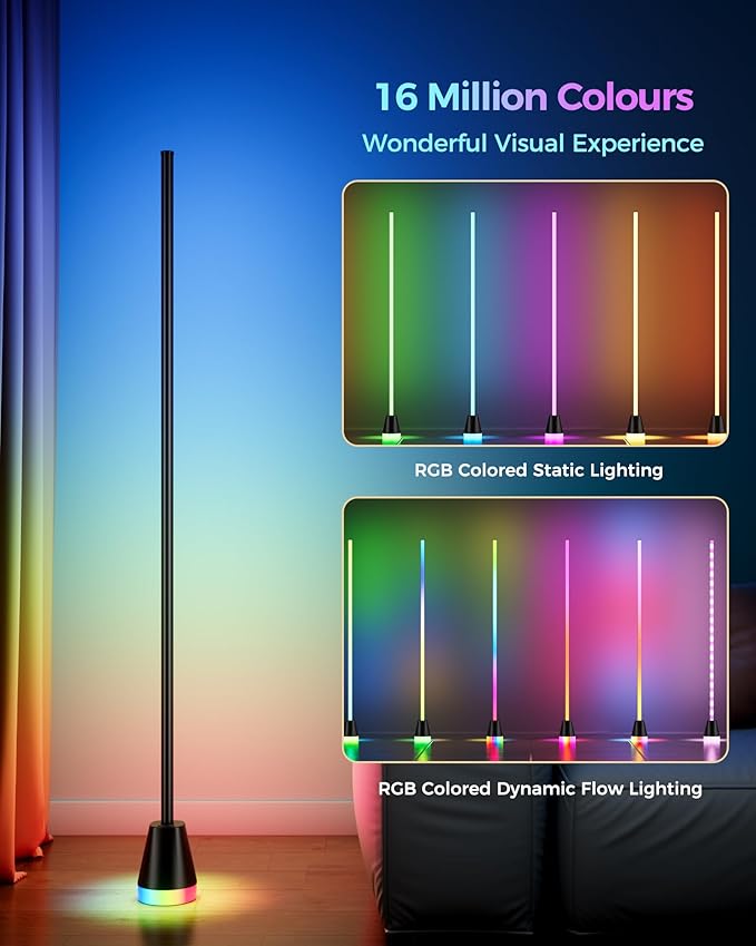 2 Pack Corner Floor Lamp, Smart RGB LED 60 Inch Standing Lamp with 344 LEDs, App & Remote Control, 16 Million Colors & Music Sync for Bedroom, Gaming Room, Home Decor, Modern Ambient Lighting
