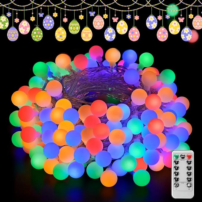PJT 200 LED Easter String Lights, 66ft Plug in Pastel String Lights with Remote, 8 Modes & Connectable, Easter Tree Decor Lights for Tree Wrapping & Egg Hunt, Indoor Outdoor Garden Fence