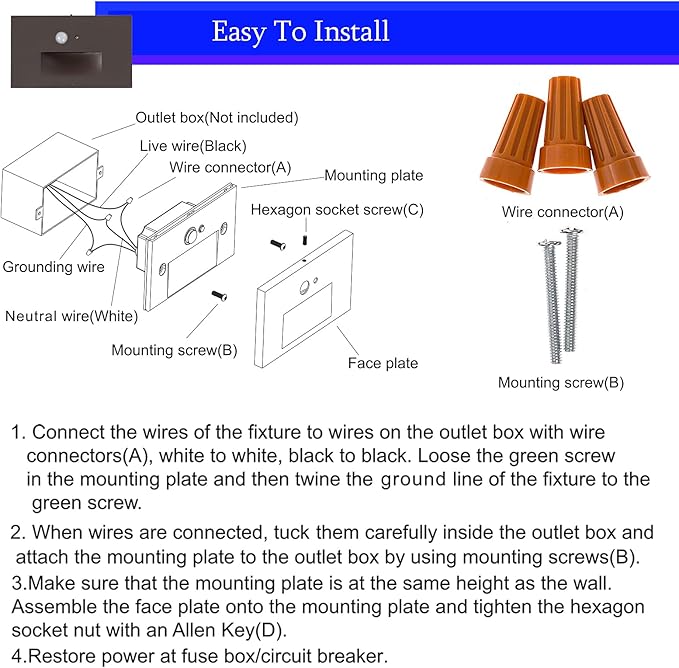 Ciata LED Indoor & Outdoor Motion Sensor Light Deck Stair Lights Indoor Motion Sensor Step Lights, Integrated PIR Motion Sensor and Dusk to Dawn Photocell Sensor Horizontal Stairway Lighting - Bronze