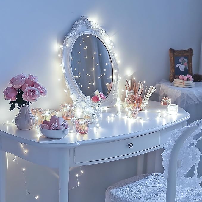 JMEXSUSS 4 Pack 50 LED Fairy Lights Battery Operated, 16.1ft White Fairy Lights for Bedroom, Silver Wire Twinkle String Lights Indoor for Party Wedding Birthday Decorations