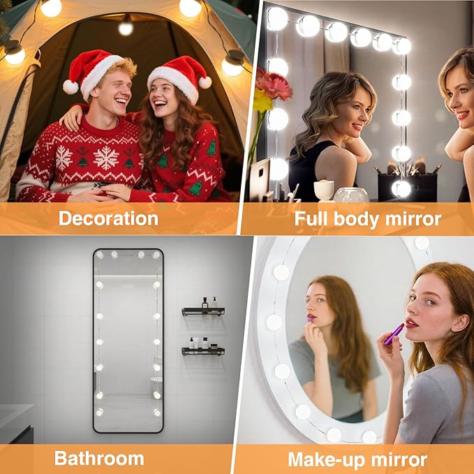 AIBOO Vanity Lights for Mirror, 16 Bulbs Makeup CCT Lighting, Dimmable Brightness & Adjustable Color Temperature, Plug in Stick on for Makeup Dressing Room Bathroom (Mirror Not Included)