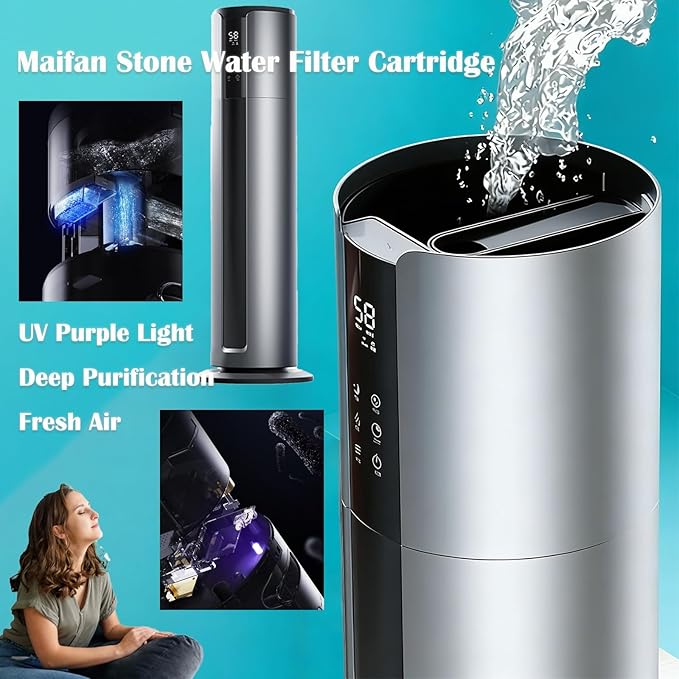 Ultrasonic Large Room Humidifier 9L - 645 Sq Ft Coverage, Smart App & Remote, HD Humidity Indicator, Tap Water Use for Office & Living Room