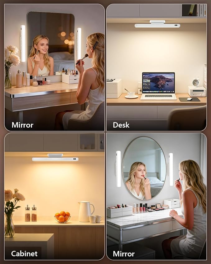 WILLED 3W Rechargeable Vanity Lights for Mirror with Remote Control，Eye-Friendly Mirror Lights Stick on,Adjustable Color Temperatures Makeup Light with Battery Display for Bedroom, Bathroom(2 Pack)