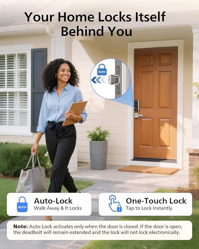 Philips Built-in WiFi Smart Lock, Keyless Entry Door Lock with App, Touchscreen Fingerprint Door Lock, Compatible with Alexa & Google, Splash-Proof, Includes 8 Batteries, Nickel