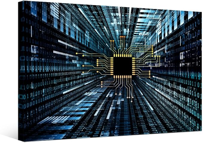 LSIUHWUWI 1 Piece Digital Circuit and Number Graphics Pictures for Bedroom Abstract Design Wall Decorations Circuit Board Home Decor Posters and Prints Ready to Hang Artwork for Home Walls 12X16 INCH