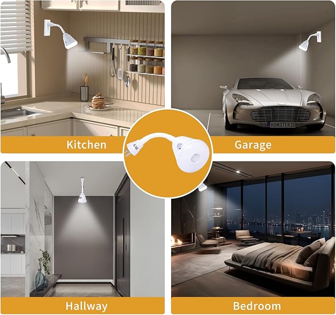 2 Pcs Plug in Motion Sensor Night Light Indoor LED Infrared Motion Detector Night Light for AC Outlet, Dusk to Dawn Sensor, 360° Rotating for Stairs Garage, 6W Cool White Light US Plug