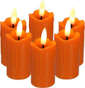 CANDLE CHOICE Battery Operated Flameless Votives with Auto Daily Cycle Timer Long Lasting Realistic Black Wick Electric LED Candles Wedding Party Holiday Halloween Christmas Decorations 6 Pack Orange