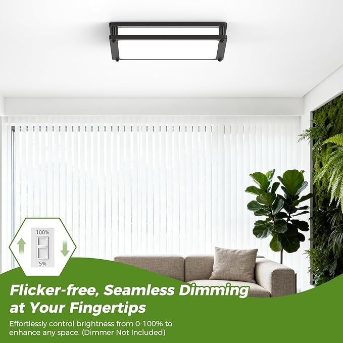2-Pack 13 Inch Flush Mount LED Ceiling Light Fixtures, 36W 3200 Lumens Black Square Dimmable Ceiling Light, 2700K/3000K/4000K/5000K/6500K Adjustable Modern LED Lights for Bedroom Kitchen Bathroom
