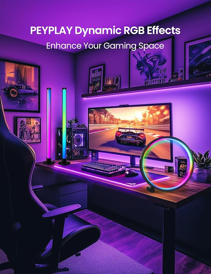 Smart LED Table Lamp + Light Bars Kit, RGB+IC Ambient Lighting with Music Sync, DIY Mode, Stepless Dimming, App & Voice Control (2.4GHz WiFi), Works with Alexa & Google, for Bedroom, Gaming
