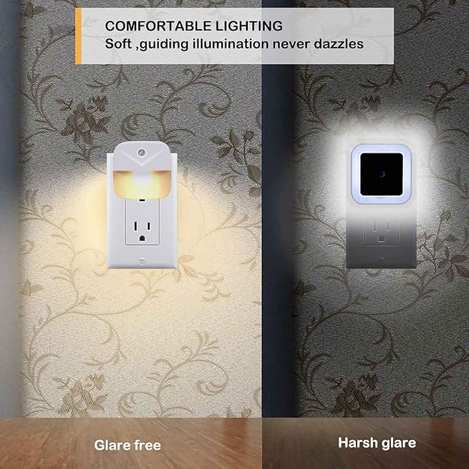 Uigos LED Night Light Plug in with Dusk to Dawn Sensor, Auto On Off Nightlight for Bedroom Bathroom Hallway Stairs Kitchen, Warm White Glow, Energy Efficient, Safe for Kids Elderly, 6 Pack