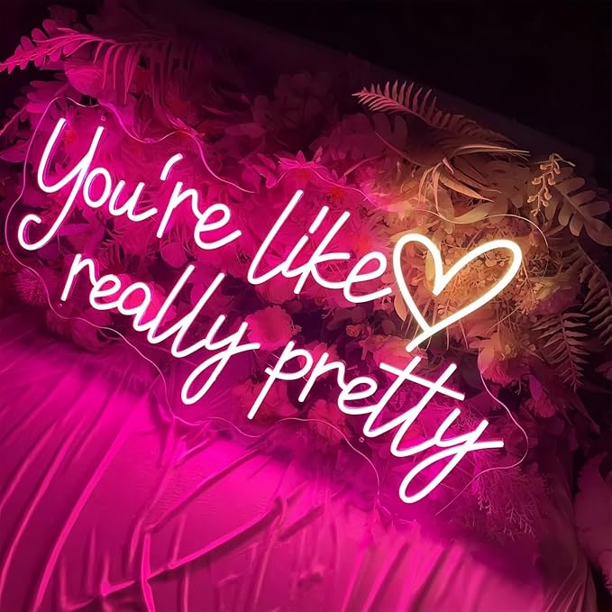 You're Like Really Pretty LED Neon Signs for Wall Decor Neon Wall Art Acrylic LED Lights with Hanging Chain Light Up for Bedroom Decor Graduation Bar Pub Wedding Party 5V USB Powered Dimmable