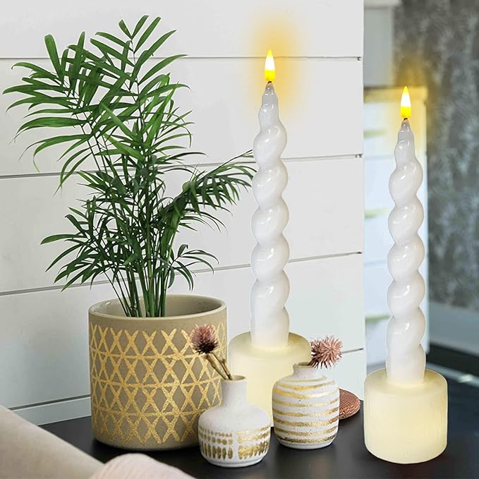 Spiral Taper Candle LED Candlesticks, 7.5 Inch Flameless Tapered Candles Battery Candle Sticks Remote Twisted Candlestick for Dinner Holiday Wedding Party Housewarming-2D