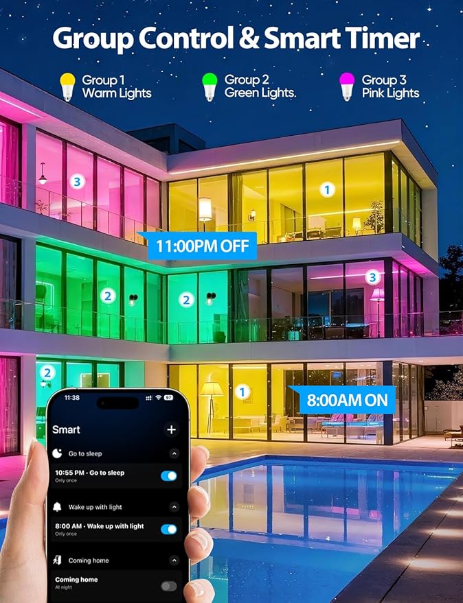 LED Smart Light Bulbs, Color Changing Light Bulb 9W, Compatible with Alexa & Google Assistant, 2.4GHz Bluetooth WiFi Light Bulbs, 16 Million Colors RGBTW A19 60W Equivalent Bulb, 800LM, 1 Pack