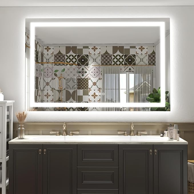 50x36 LED Lighted Bathroom Mirror for Wall, Large Vanity Mirror with Lights, Dimmable, Anti-Fog, Shatter-Proof, ETL Listed (Front lit + Backlit)