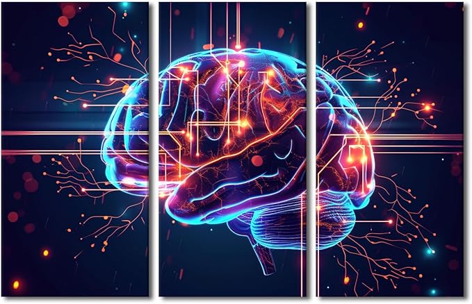 TUMOVO Modern Wall Art Artificial Intelligence, Cyber Security, Cloud Managed, Circuit Board Pictures Print on Canvas for Home Office Wall Decoration 3 Piece Concepts Wall Art, 42" Wx28 H