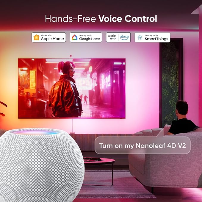 Nanoleaf 4D V2 TV LED Backlight, Smart Addressable Gradient Lightstrip Kit with Screen Sync, Multicolor Immersive LED Lightstrip Zigzag, Bias Lighting for Home Theatre & Gaming, Fits Up to 65" TV