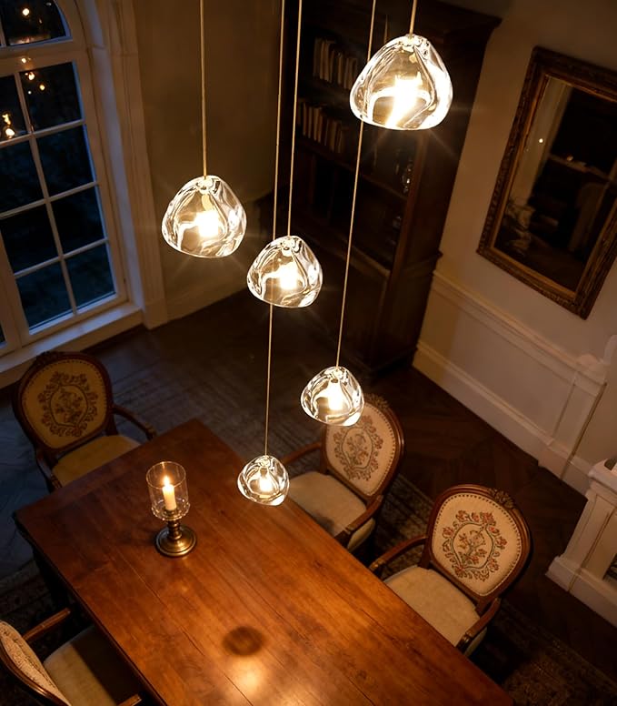 Modern LED Chandeliers Dining Room Kitchen Pendant Lights Lighting for Island Dimmable Fixtures Floating Bubble Crystal 2700K 6000K Remote Dimming 5-Lights