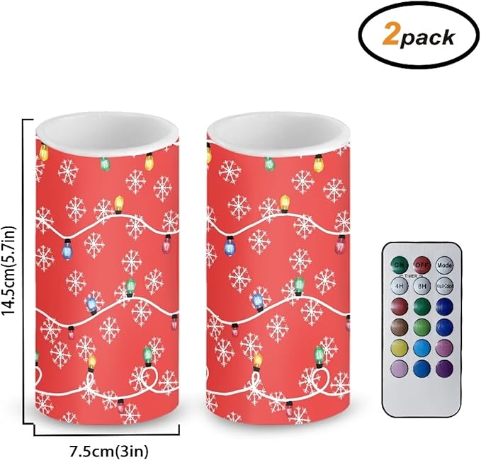 Christmas Lights Flickering Flameless Candles Battery Operated LED Candles with Remote and Timer Snowflake Decorative Candles Home Xmas Room Decor Electric Fake Plastic Pillar Candles