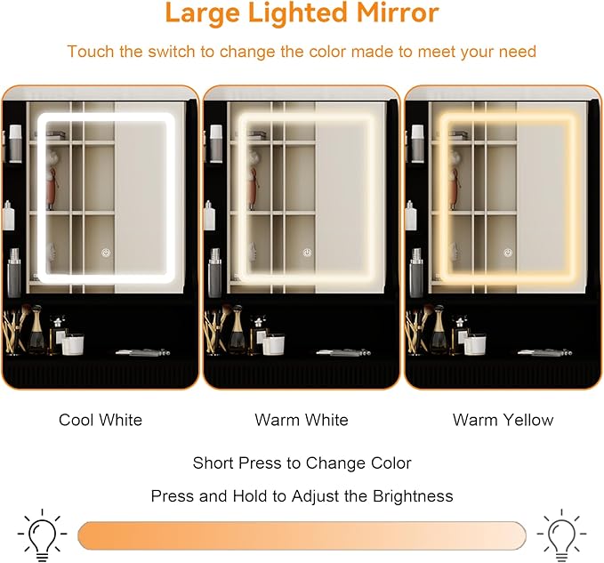 YOURLITE Fluted Makeup Vanity Desk with Mirror and Lights, 24" Small Vanity Table Set with LED Mirror & Stool, Dressing Table for Bedroom