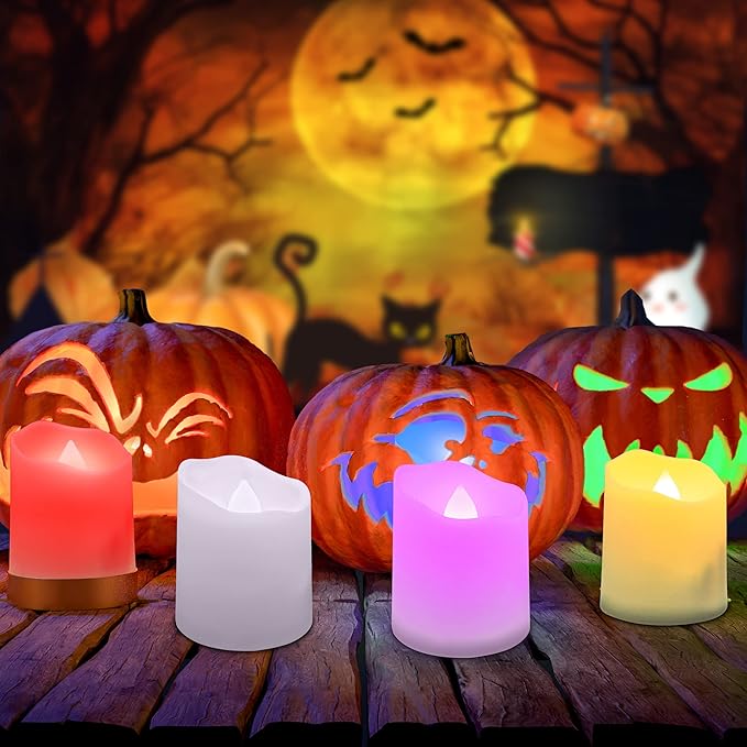 Rechargeable LED Color Changing Tea Lights USB Flameless Warm White Flickering Votive Candles with Remote for Halloween Christmas Romantic Home Decor