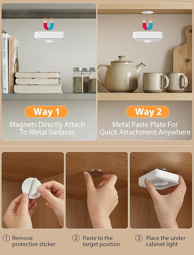 GBEAST 3 Pack Under Cabinet Lighting, Rechargeable Motion Sensor Puck Lights with Remote Control, 3 Color Temps & 9 RGB Colors, Magnetic Stick on Dimmable LED Closet Light for Kitchen Shelf Bedroom