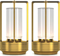 Portable Metal Table Lamp for Indoor/Outdoor ,Rechargeable Cordless LED Lamp, 3-Colour Infinitely Dimming Battery Powered Small Desk Lamp, Restaurant/Bedroom/Bar/Coffee/Camping Light (Gold Set of 2)