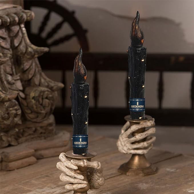 Magical Candlesticks Flameless Taper Candle, 2pcs Black LED Tapered Candles Remote Dipped Candle 6inch Battery Chandelier for Enchanting Weddings and Harry Potter Inspired Vigils(LW2P-BA)
