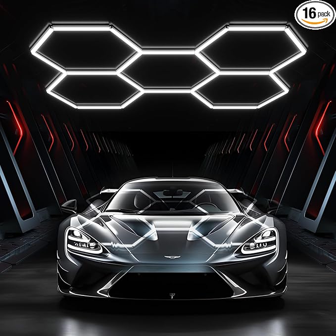 JTT Hexagon Garage Lights, 200W 20000LM 5 Grids 25Pack LED Garage Hexagon Lights, 6500K Super Bright Car Detailing Ceiling LED Shop Light for Warehouse Workshop Gym Basement Car Care Wash Room