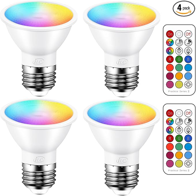 ILC Par16 LED Light Bulbs 40 Watt Equivalent Color Changing E26 Screw 45°, 12 Colors Dimmable Warm White 2700K RGB LED Spot Light Bulb with 5W Remote Control,(Pack of 4)