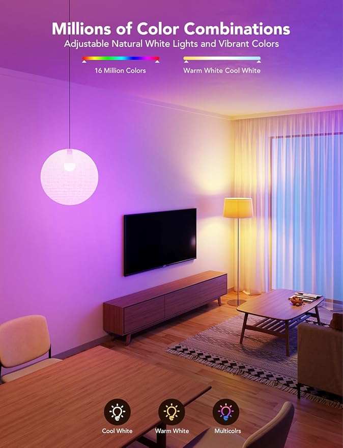 Govee Smart Light Bulbs 1200 Lumens, Color Changing Light Bulbs RGBWW Dimmable, Works with Alexa & Google Assistant, Color Bulb, 12W 85W Equivalent A19 LED Bulbs for Bedroom Living Room, 2 Pack