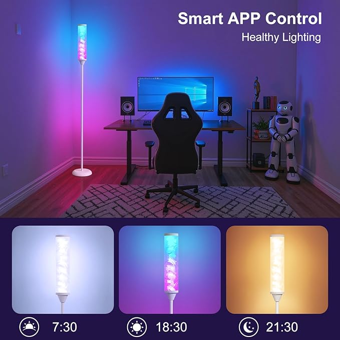 WORLD WIN Prism Glow Floor Lamp with Watter Ripple, Smart RGB LED Corner Floor Lamp with APP & Remote Control, 16M+ and 3 Color Temperatures, Music Sync, Modern Standing Lamps for Living Room Bedroom