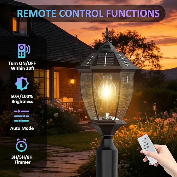 Solar Lamp Post Lights Outdoor Waterproof with Pier Mount Base, 20" H Large Aluminum Outside Solar Lights for Yard, Dusk to Dawn Outdoor Column Lights for Garden, Pathway, Patio(1 Pack)