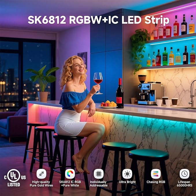 BTF-LIGHTING RGBW RGB+Warm White SK6812 (Similar WS2812B) 4 Colors in 1 LED Strip Individually Addressable 16.4ft 60Pixel/m 300LED Light Dream Color IP30 DC5V White PCB (No Adapter or Controller)