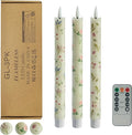 Floral Candles Remote Candlesticks-10inches Timer Flickering Battery Operated Candle Chinoiserie LED Taper Candles Lights for Home Wedding Tea Party Windows Decor,3PCS-RFL