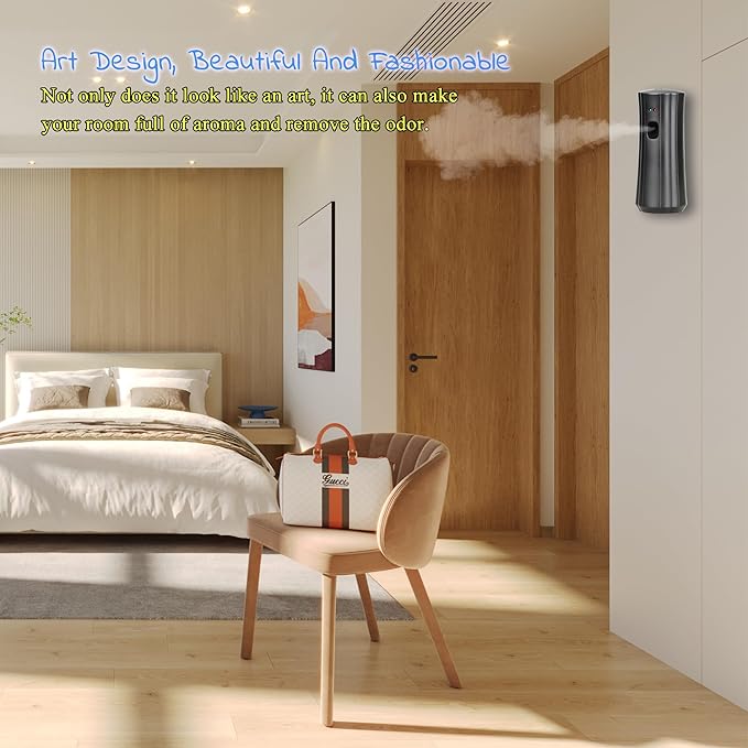 Automatic Fragrance Dispenser (2-Pack) Wall-mounted Aerosol Spray Air Freshener for Hotels, Home, Indoor, Offices, Schools, Restaurants, Commercial Place (Black, 008-BY)