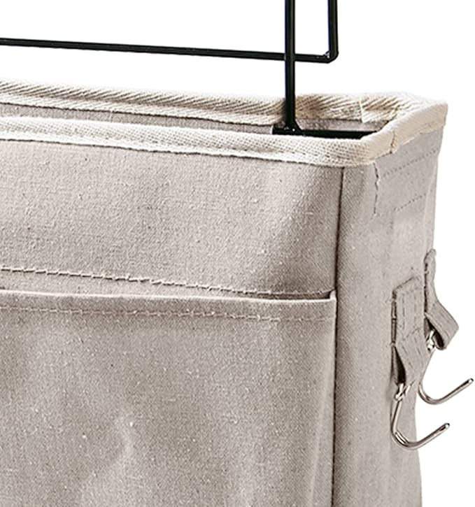 Cotton Linen Bedside Caddy Storage Organizer, Hanging Pocket for Bedside, Nightstand, Dorm Room (White)