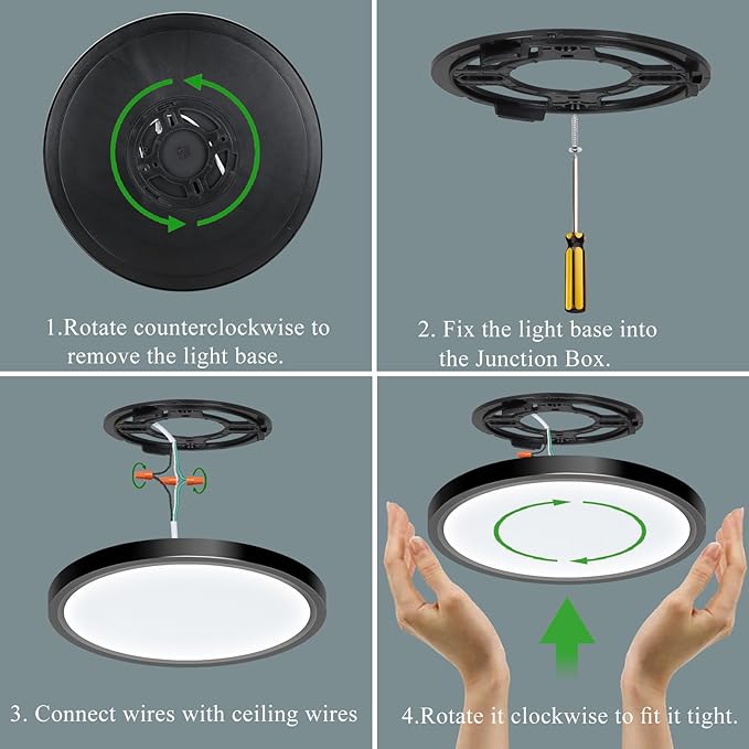 LED Flush Mount Ceiling Light Fixture, 24W 12Inch 2880LM Low Profile Black Ceiling Light for Bedroom, Living Room, Dining Room, Pack of 2