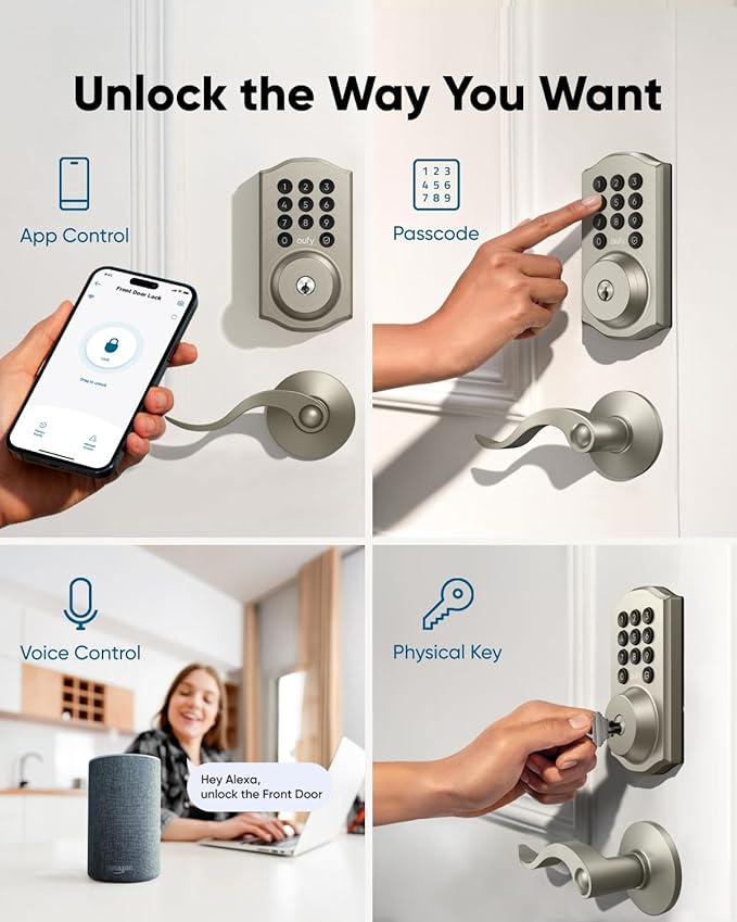eufy Security Smart Lock C30, Keyless Entry Door Lock, Built-in WiFi Keypad Deadbolt for Front Door, No Bridge Required, Easy Installation, App Remote Control, Reliable Power, Traditional, Nickel