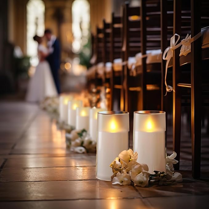 Homemory Flameless Candles Set of 2, White Acrylic LED Candles Upgraded Realistic Battery Operated Flames with Remote & Timer, Waterproof for Indoor,Outdoor Decor, Halloween & Christmas Lanterns