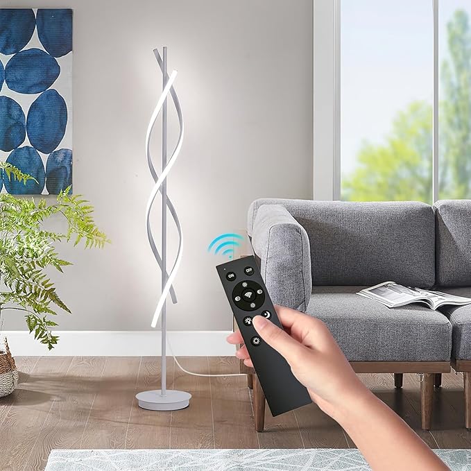 Unique Spiral Floor Lamp for Living Room Modern LED Floor Lamp with Remote Control 3 Color 62Inch Dimmable White Floor Lamp Temperature Corner Floor Lamps for Bedroom Office
