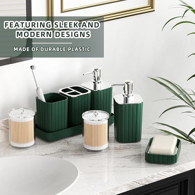 XLHOMO Bathroom Accessories Set - Gorgeous Green Bathroom Set, 10PC Green Bathroom Accessory Set, Bathroom Sets with Toilet Brush, Bathroom Trash Can
